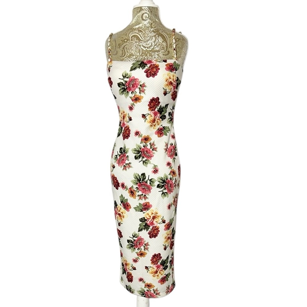 Stretchy Floral Sleeveless Bodycon Dress Sexy Pinup Retro Size Small